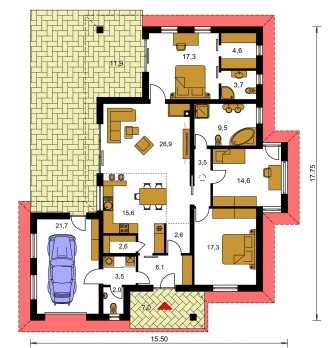 Plan de sol du rez-de-chaussée - BUNGALOW 125